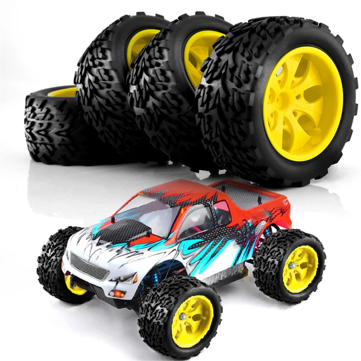 Neumático de Buggy Monster Truck RC, 4 piezas, 118MM, 1/10, inserciones de espuma de rueda, 12mm, hexagonal para Traxxas Arrma Redcat HSP Tamiya, blanco