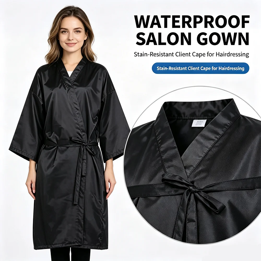 Reusable Waterproof Salon Client Gown Hair Cutting Dyeing Perm Barber Robe Beauty Spa Hairdressing Salon Customer Bath Robe