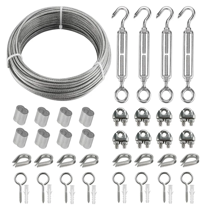 Kit in acciaio inossidabile da 20 m, lo smistamento da 3 mm aiuta a stringere l'usura della corda con morsetto per corda in acciaio inossidabile M5 R facile da sostituire