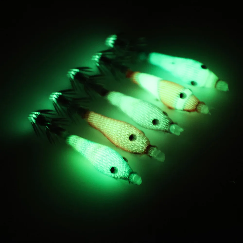 5 قطع/الحزمة خطافات حبار ناعمة مضيئة، طعم كاذب مقلد للحبار، خط صيد متصل، شبكة صيد السمك، خطاف أنبوبي للنفخ