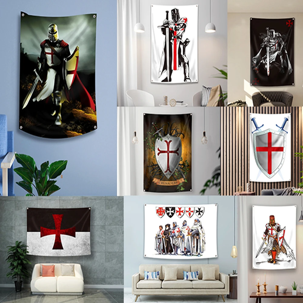 Knights Templar Flag Wall Art Banner Retro Crusader Armor Warrior Posters Canvas Painting Home Decoration Mural Wall Sticker D4