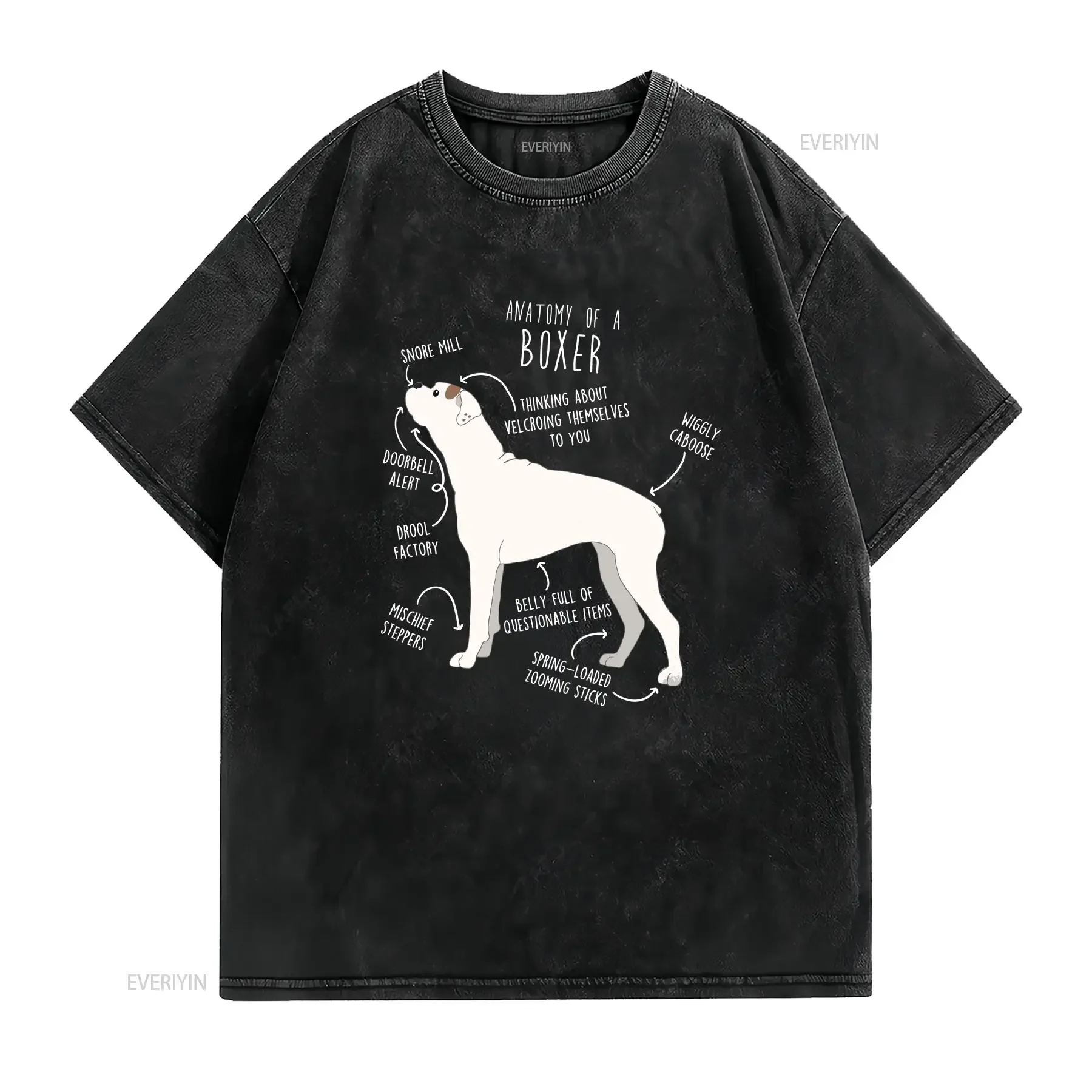White Check Boxer Dog T Shirt Funny Lover Mom Dad Cute Pet Animal vintage Washed graphic Versatile Stylish fashion Comfortable