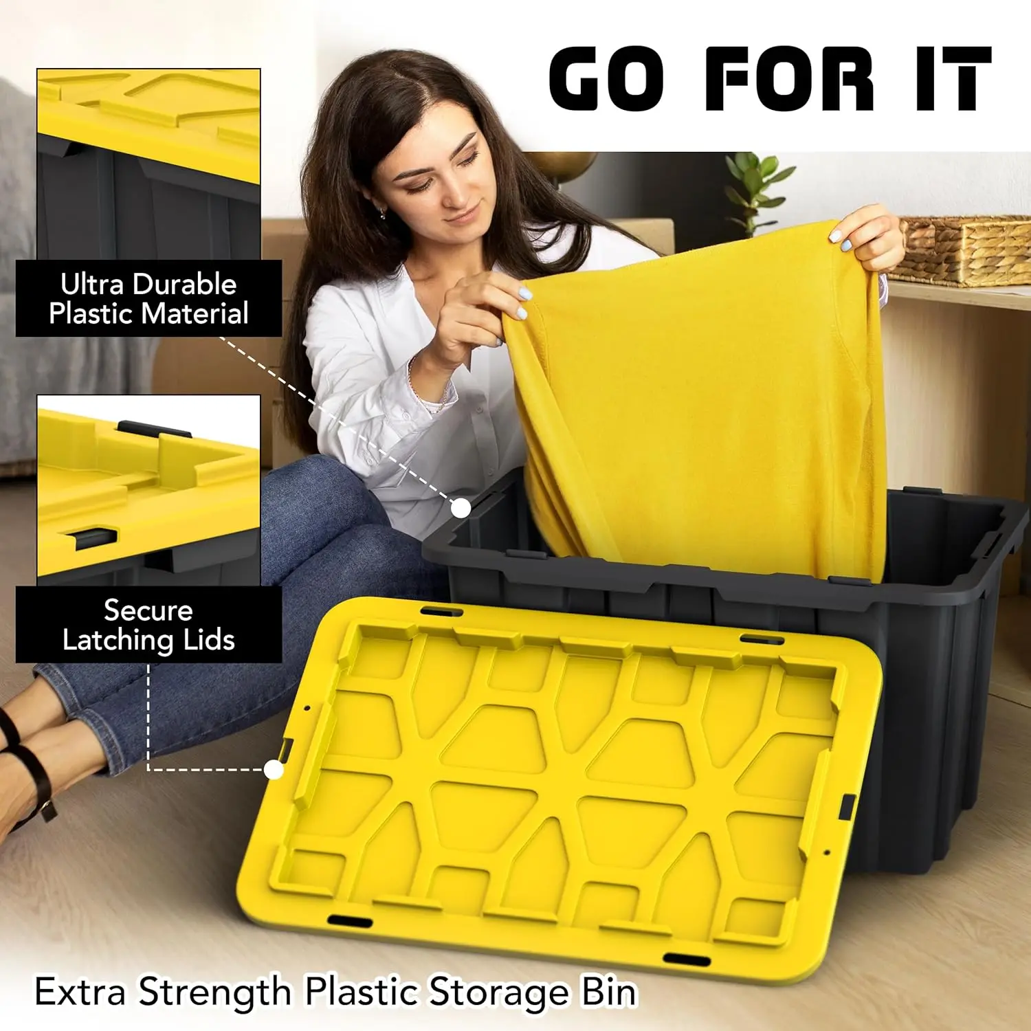 4 PACK 17 Gallon Plastic Storage Bin Tote Organizing Container with Ultra Durable Secure Latching Lids Stackable