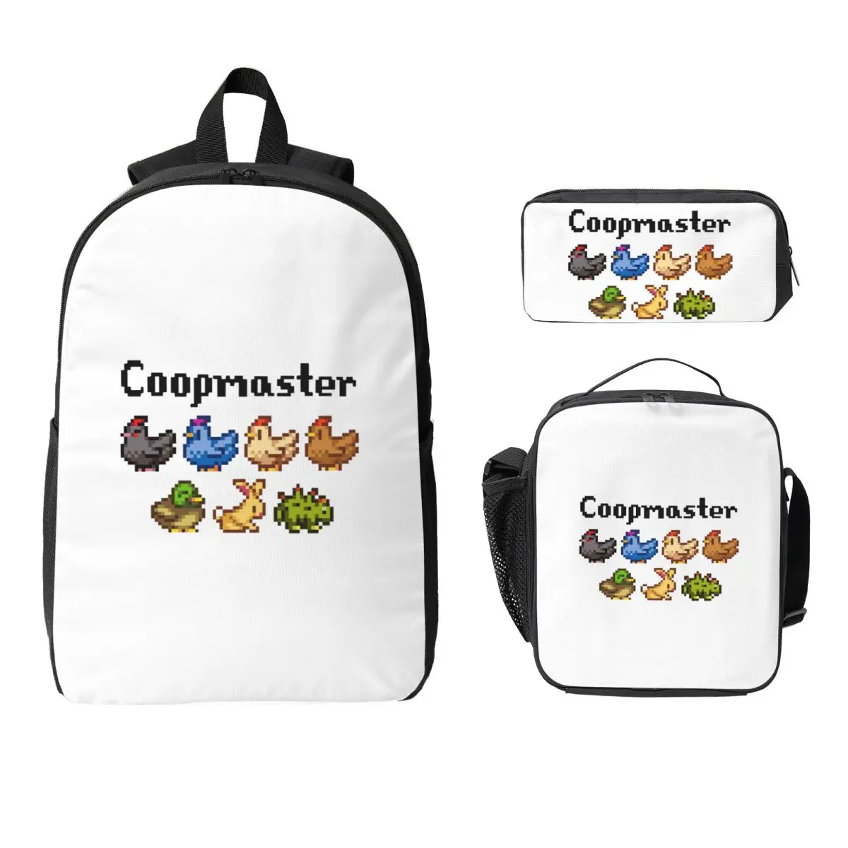 

Stardew Valley Coopmaster Coop Animals Backpack Student Boys Girls BookBag School Bag 3ps Insulated Lunch Bag Pencil Case