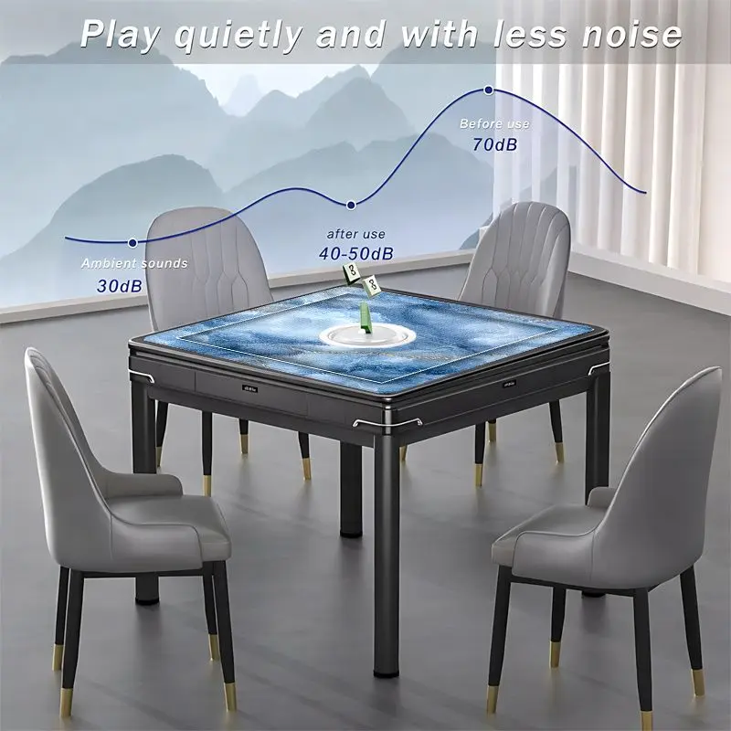 VIKAMA Blue and Gold Marble Mahjong Table Mat Non-Slip Noise-Reducing Durable Waterproof Luxury Square Game Mat Card Table Decor