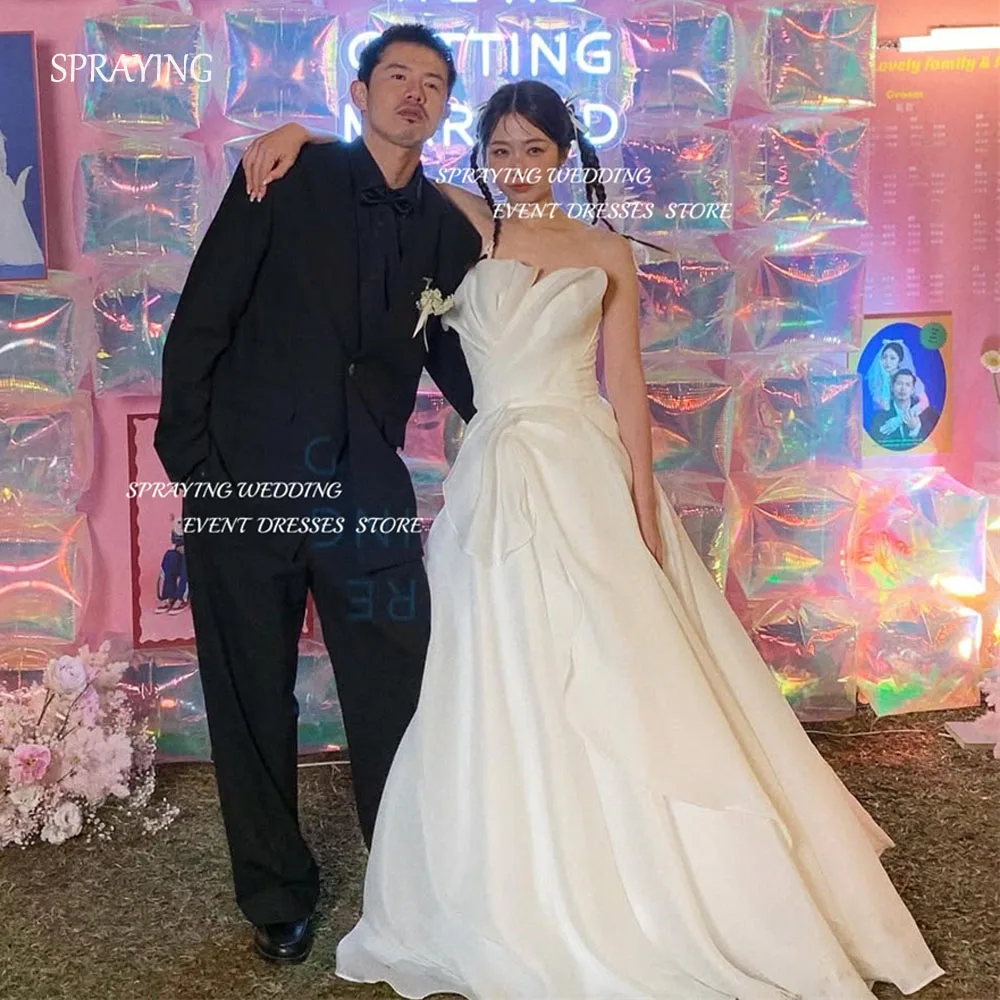 

SPRAYING Elegant Ivory Organza Corset Wedding Korea Photo Shoot Dress 웨딩드레스 Strapless Pleat Floor Leng Bridal Gowns Customized