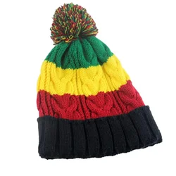 Cute Unisex Mixed Color Stripe Patterned Designer Warm Knitted Hat Beanie Winter Stretchable Colorful Unisex Knitted Hat