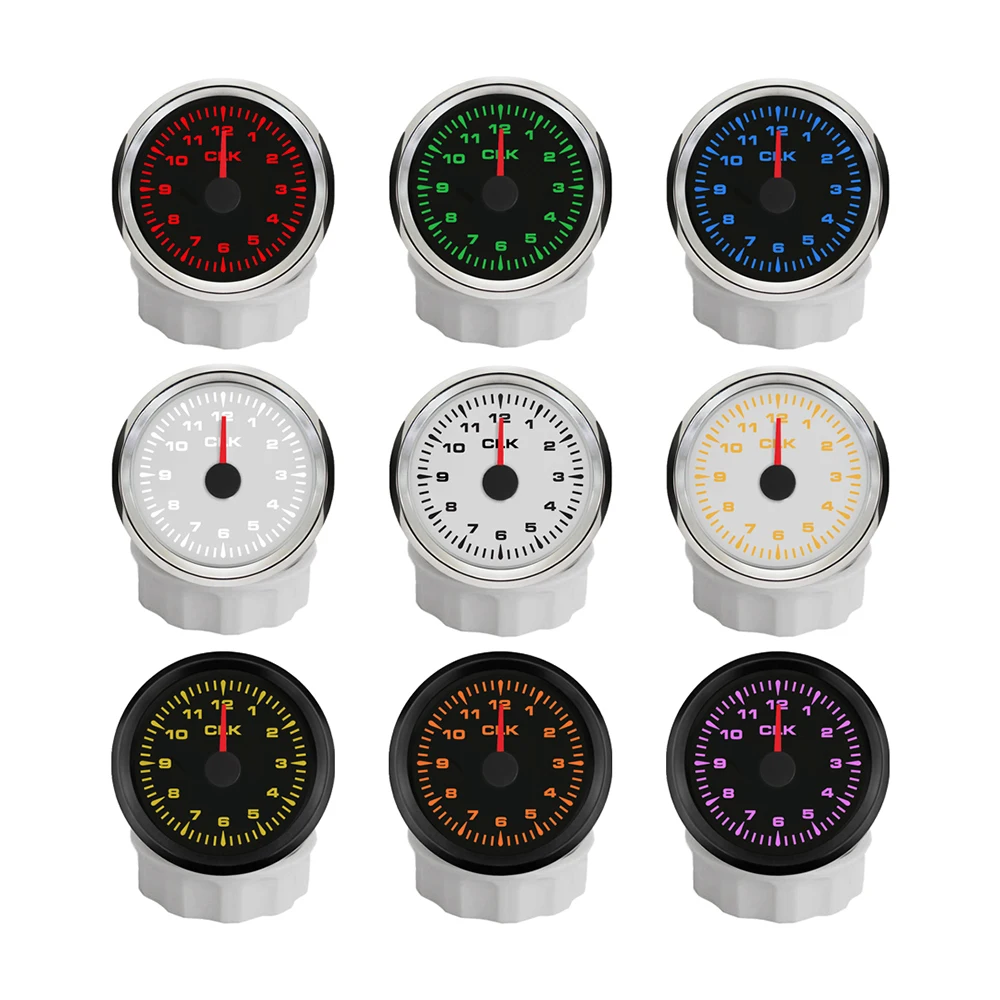 52mm Clock Meter Gauge 12 Hour Format with 8 Colors Backlight for Car Boat Motorcycle Universal 12V 24V