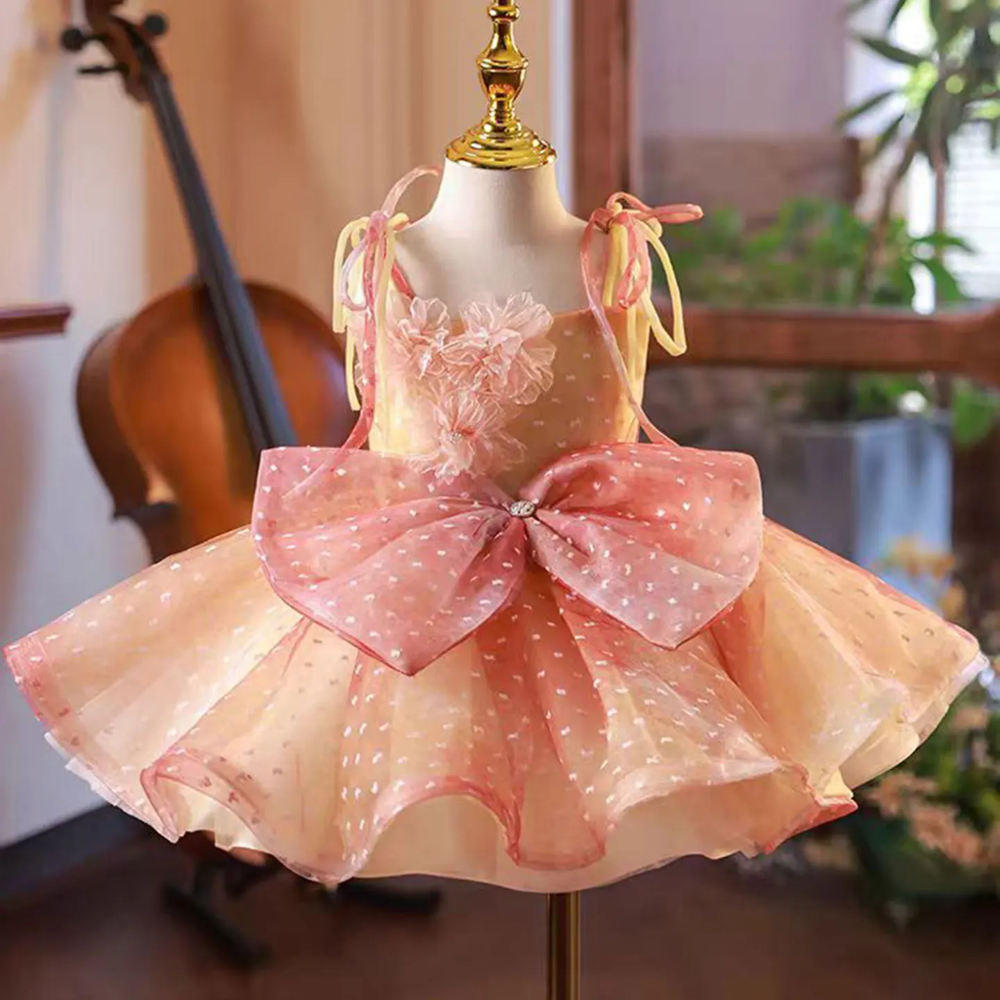 Dreamy Vow Charming Coral Baby Girl Dress Bowed for Kid Spring Summer Holiday Birthday Celebration Party Children Ball Gown J110