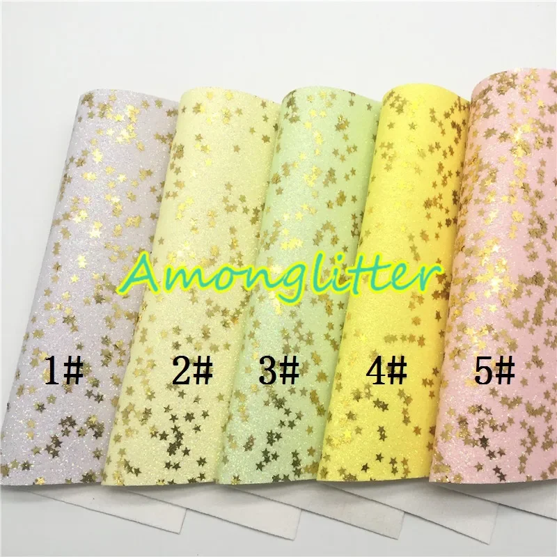 Amonglitter Wholesales Dropshipping Leather Supplier Gold Stars Glitter Leather Faux Fabric Vinyl Felt Backing 21X29CM MB155