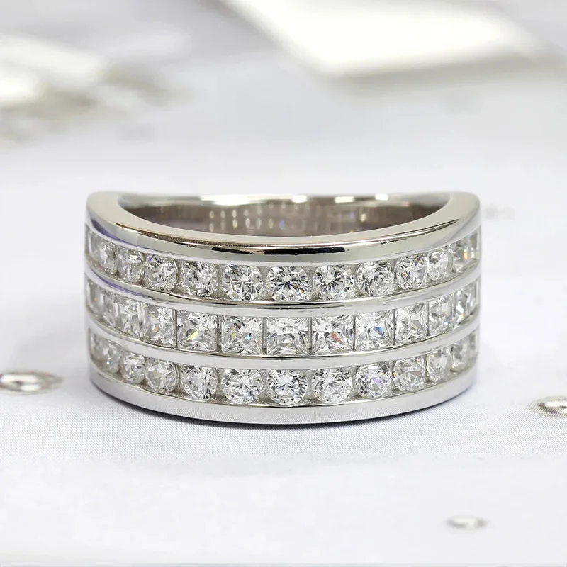 Huitan Three-Lines CZ Rings Luxury Silver Color Accessories for Women Sparkling Bridal Wedding Bands Rings New Trendy Jewelry