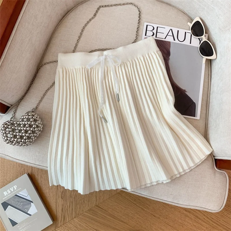 Frauen Rock Solide Einfache Elegante Kurzen Rock Beige Grau A-Line Hohe Taille Koreanische Sexy Mini Rock Plissee Herbst Winter