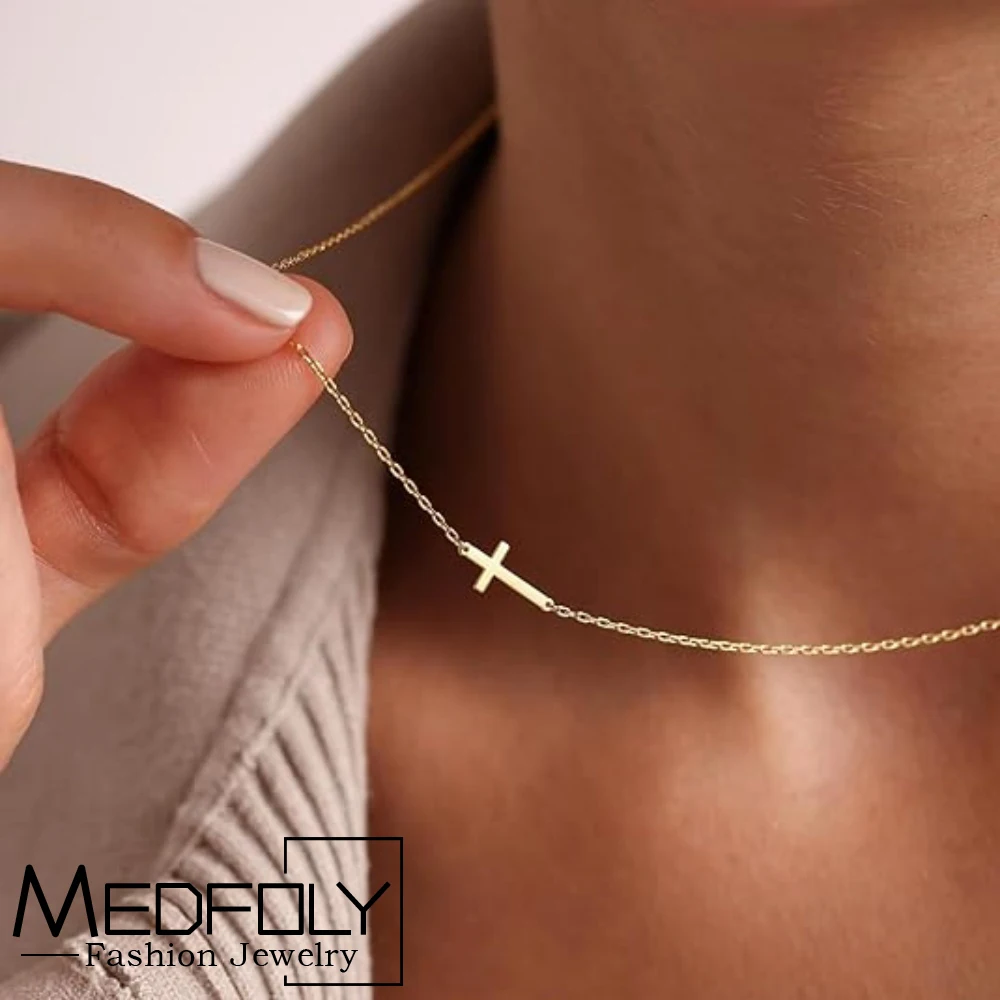 

MEDFOLY Cross Necklace for Women 18K Gold Plated Dainty Tiny Sideways Cross Choker Necklace Adjustable Trendy Faith Jewelry