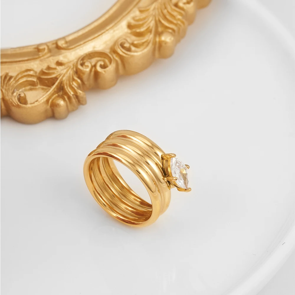 

ENFASHION Anillos Geometry Ring With Zircon For Women's Stainless Steel Gold Color Rings Street Fashion Birthday Jewerly R244219