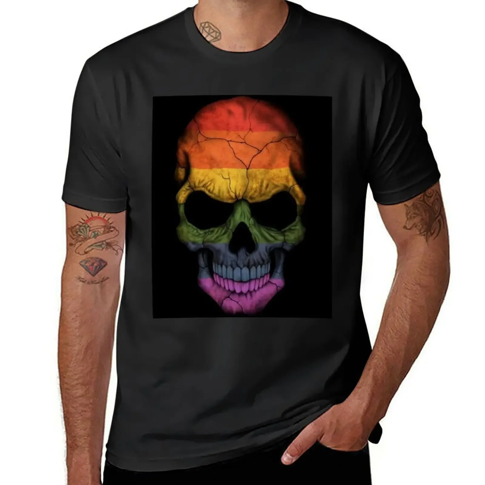 

Rainbow Skull, LGBTQ Pride DreamscapesbyTeresa T-Shirt plus size clothes animal prinfor boys T-shirts for men cotton