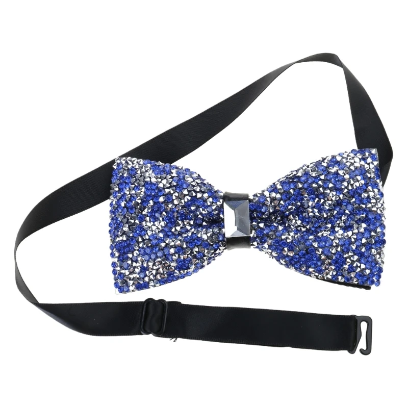 Mens Rhinestones Bow Tie Shinning Crystal Adjustable Pre-Tied Bowtie Necktie