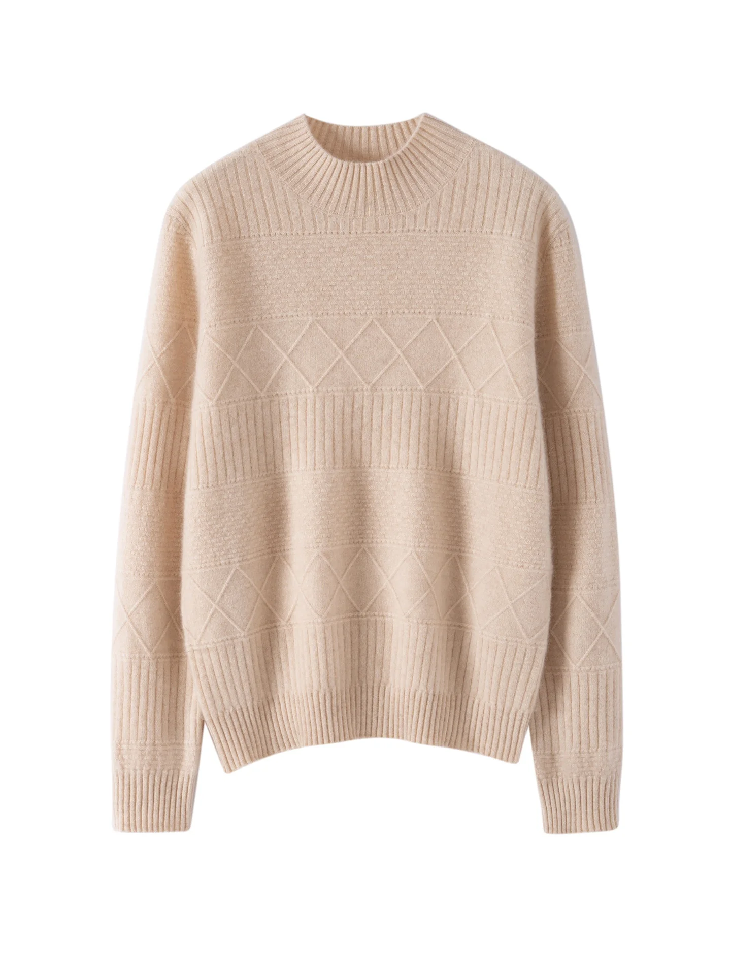 

Chic Elegant Women's 100% Cashmere Soft Jacquard Sweater Knitted Pullover Autumn Winter Casual Warm Mock Neck Cashmere New Tops