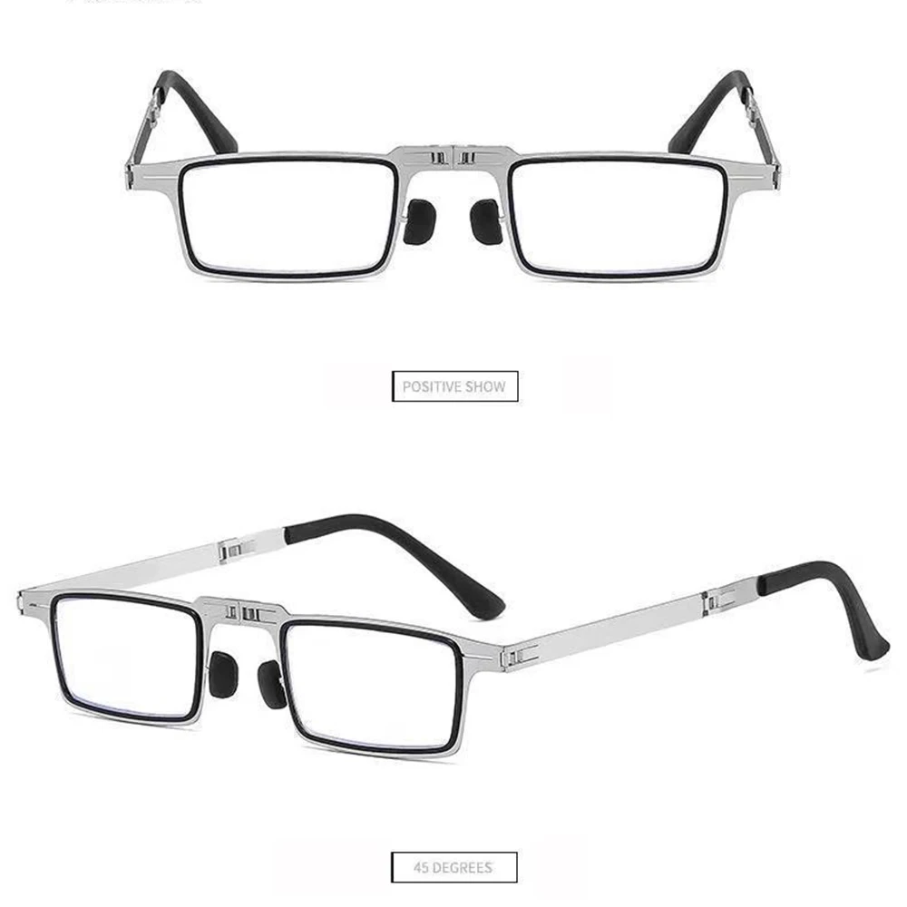 Tragbare faltbare Lesebrille aus Metall, Vintage, rund, quadratisch, faltbar, Presbyopie-Brille, Anti-Blaulicht-Brille mit Hüllen – Detail 27