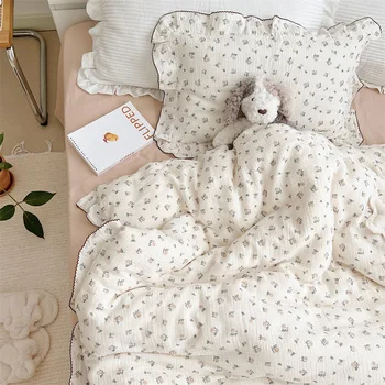 INS Princess Ruffle Edge Gauze 100% Cotton Pillow Case Breathable Duvet Cover Without Fill