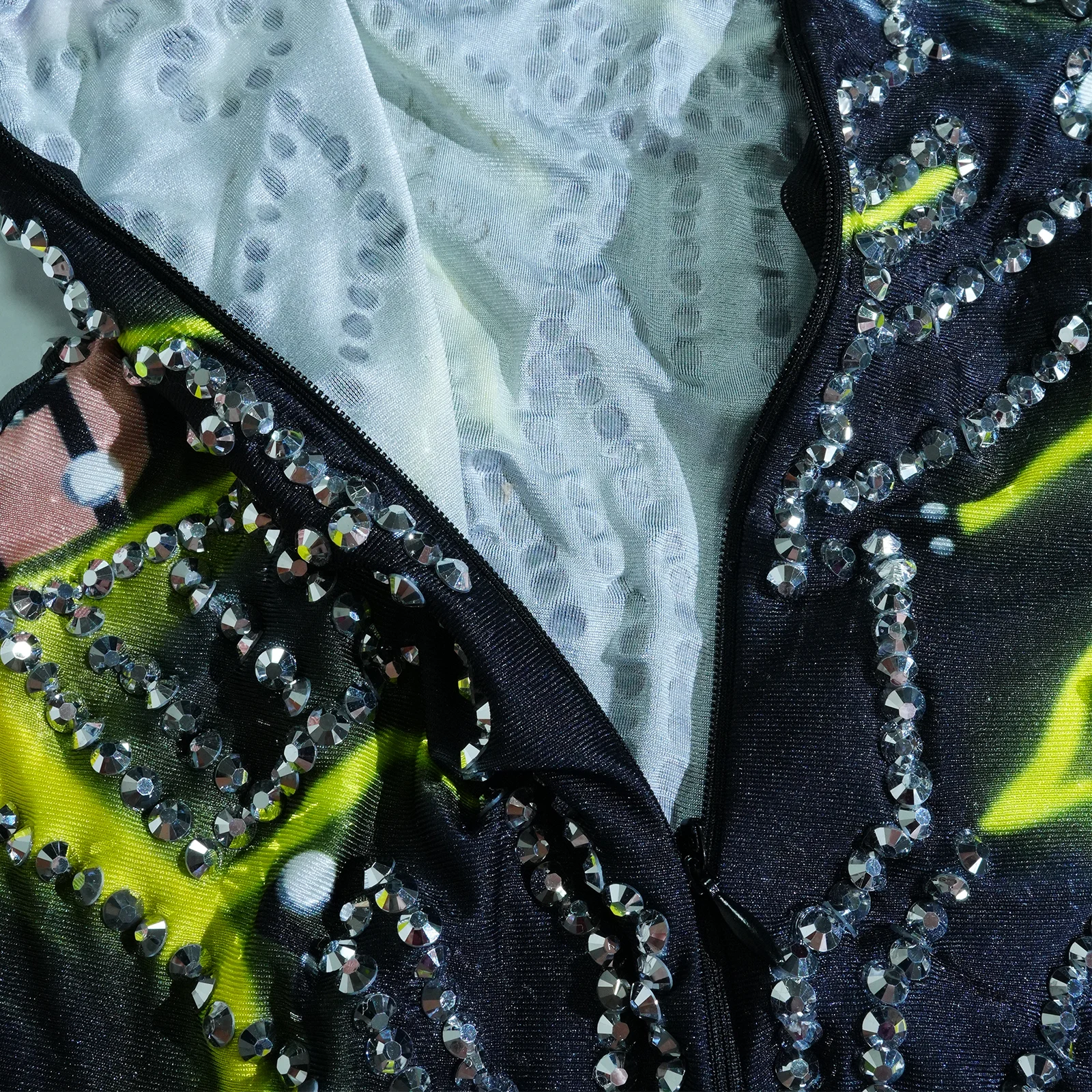 Błyszczące zielone body z nadrukiem Rhinestone Grupa tancerzy Wydajność Trykot Strój sceniczny Drag Queen Strój Nightclub Party