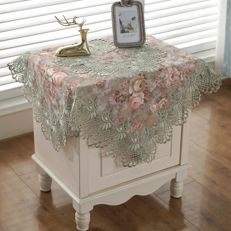 Lace Tablecloth Flower Embroidery Bedroom Bedside Table Square Cover Cloth Coffeetable Refrigerator Air Conditioning Dust Cove