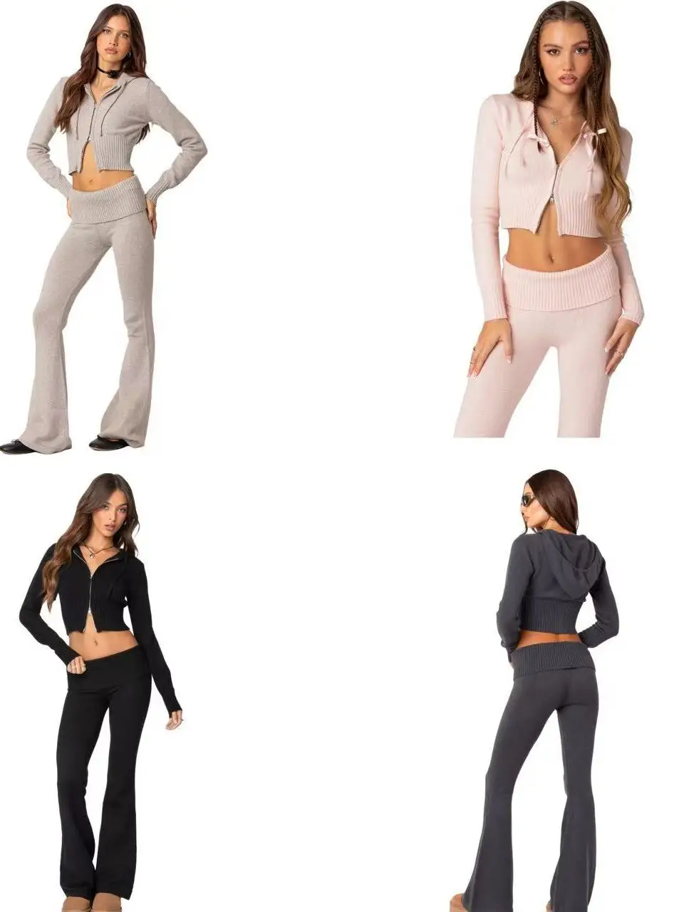 

Edikted Hooded Knitted Sweater Jaet Casual Women's Set Long Pants Street Sle Mid-Length Soft Cotton Spor Chic