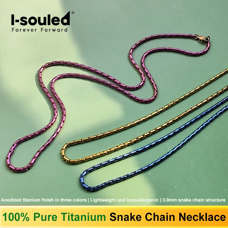 

Unisex Anodized Titanium Snake Chain Necklace 3mm Square Rolo Chain in Purple Blue Colors