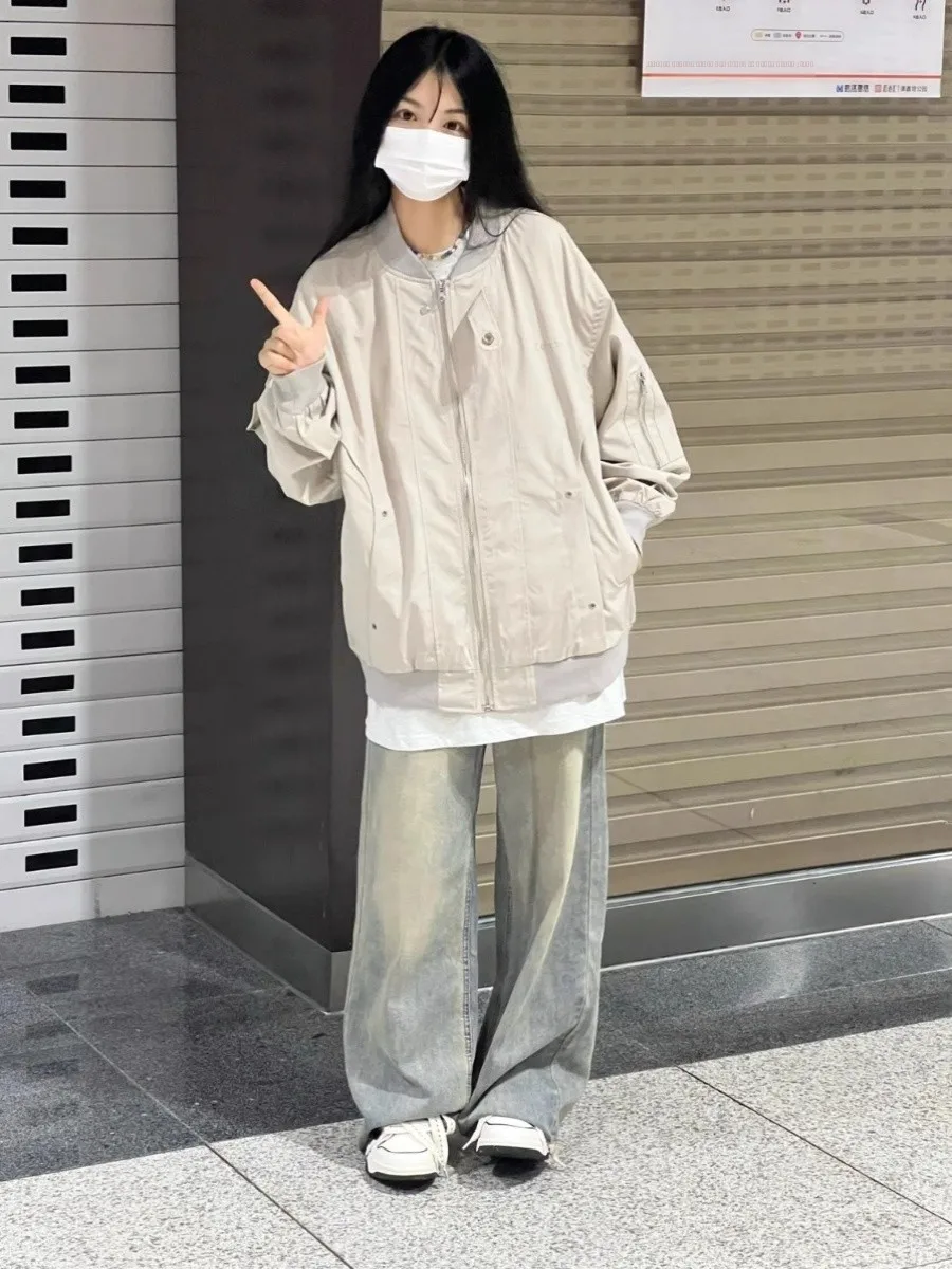 Giacca Baseball Coreana da Donna Primavera Autunno Vestibilità Ampia Tuta da Volo Capospalla Alla Moda Cappotto Lungo per Coppie