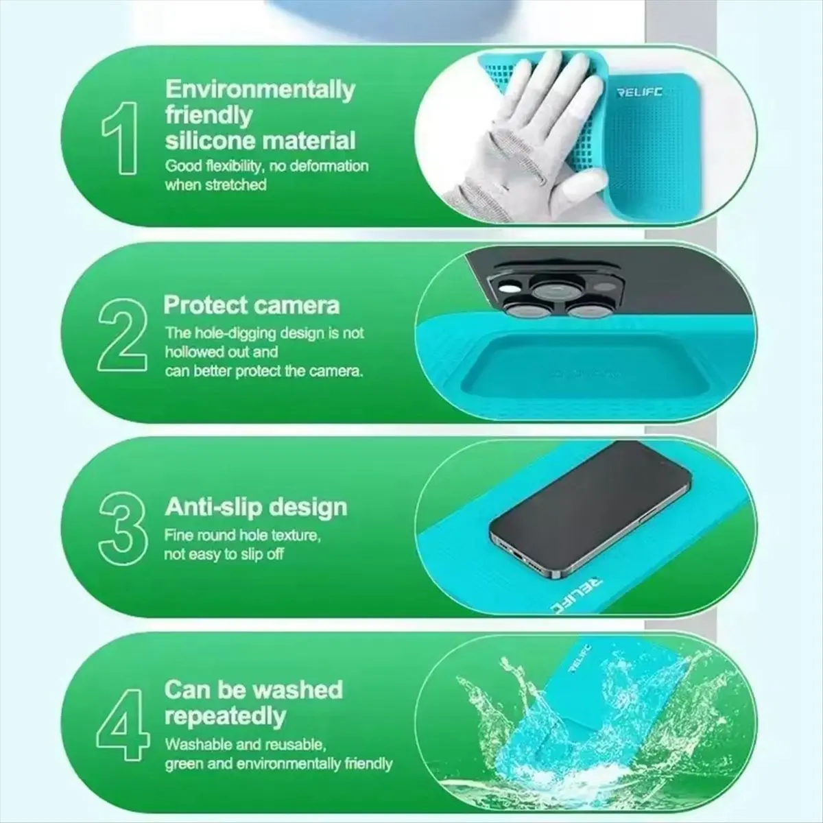 

A008 RL-004DM Универсальный профессиональный противоскользящий силиконовый коврик для телефона, задняя камера, защитная накладка для ремонта нескольких устройств