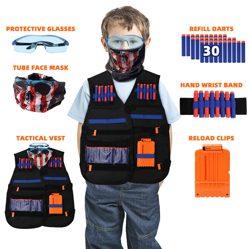 Children Kids Tactical Vest Jacket Waistcoat Suit Kit Holder Pistol Bullets Toy Clip Darts for Outdoor Games Toys