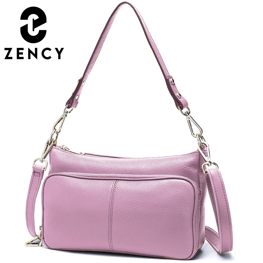 Zency 100% Genuine Leather Ladies Shoulder Bag Light Purple Crossbody Handbag Purse Fashion Hobo Bag Messenger Bags Sac Bolsa