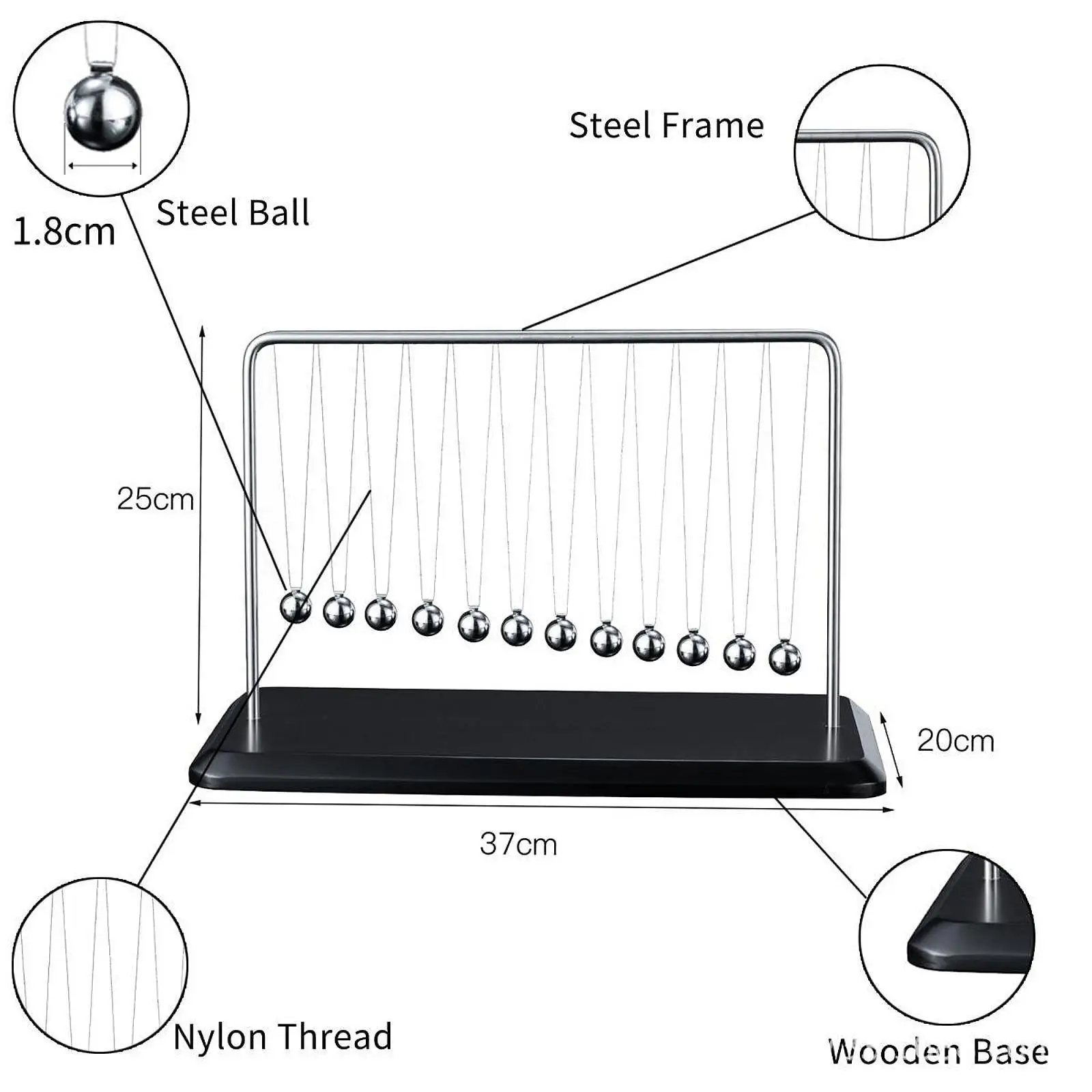 Metal Pendulum Balls Newton Cradle Science Toy Desktop Ornament for Stress Relief Relaxation and Learning