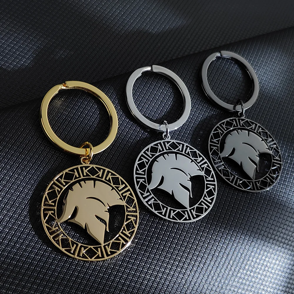

1PCS Roman Helmet Warrior Greek Gladiator Alloy Keychain Jewelry Round Charm Keyring Birthday Gifts for Men Accessories