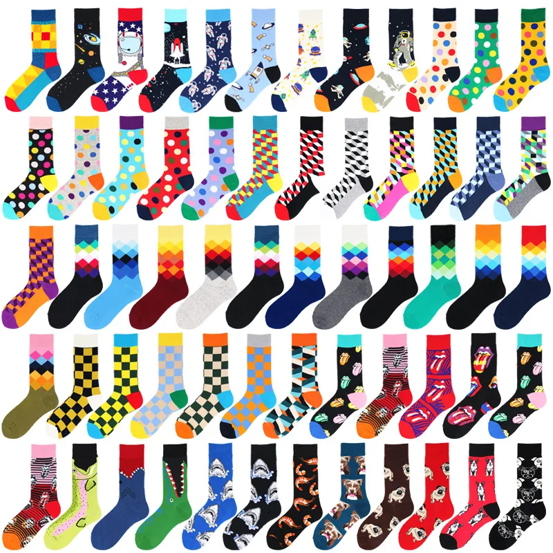 Mens Cotton Sock Winter Stripe Sports High Funny Male Printed Casual Dot Animal Zebra Flower Monkey Cactus Socks Pattern Gift view 2