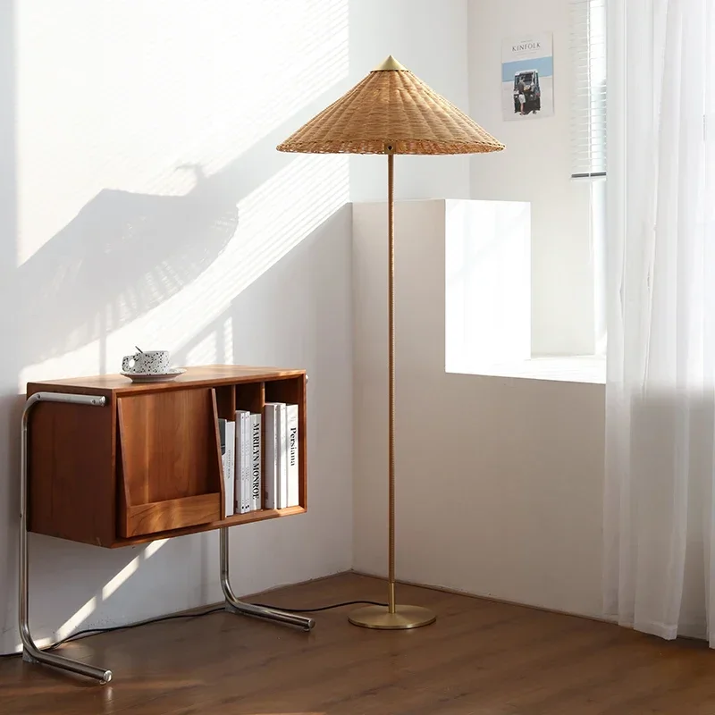 Nordic Retro Wood Woven Floor Lamp Living Room Bedroom Sofa Corner Standing Lamp Bedside Floor