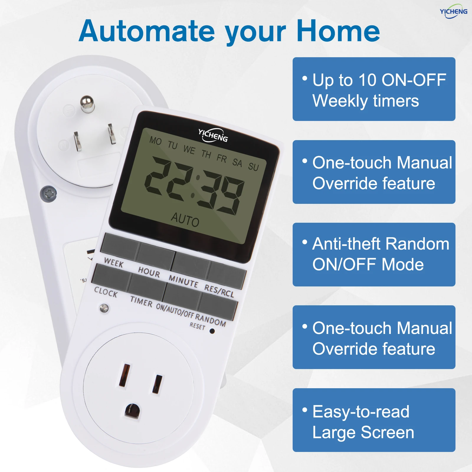 1Pcs Timer Outlet, 10 Sets of Switch Programming Per Day, Infinite Loop Per Week, Digital Timer Switch, Energy-Saving Timer