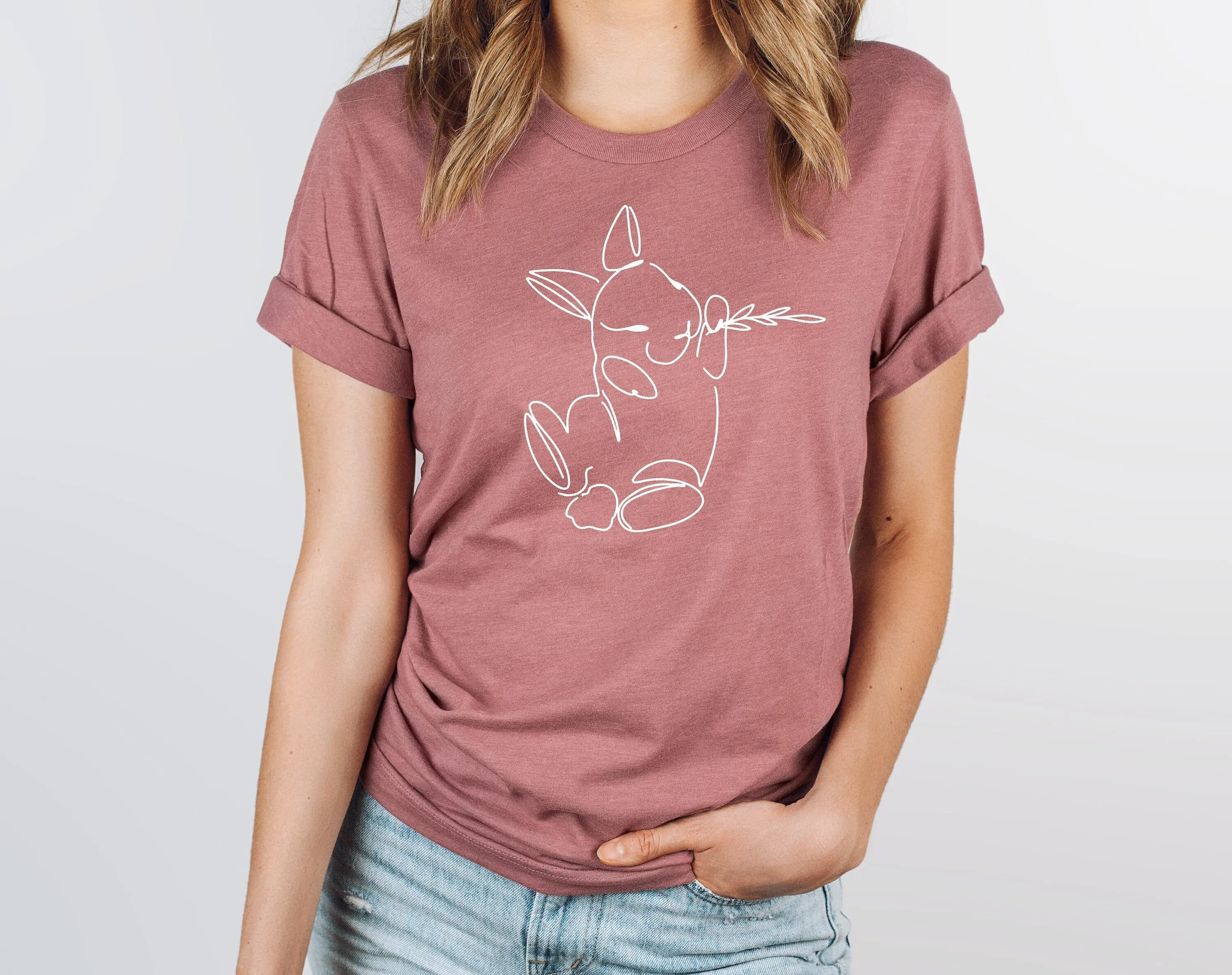 Easter Bunny T Shirt For Women Rabbit Lover Cute Minimalist Line Art