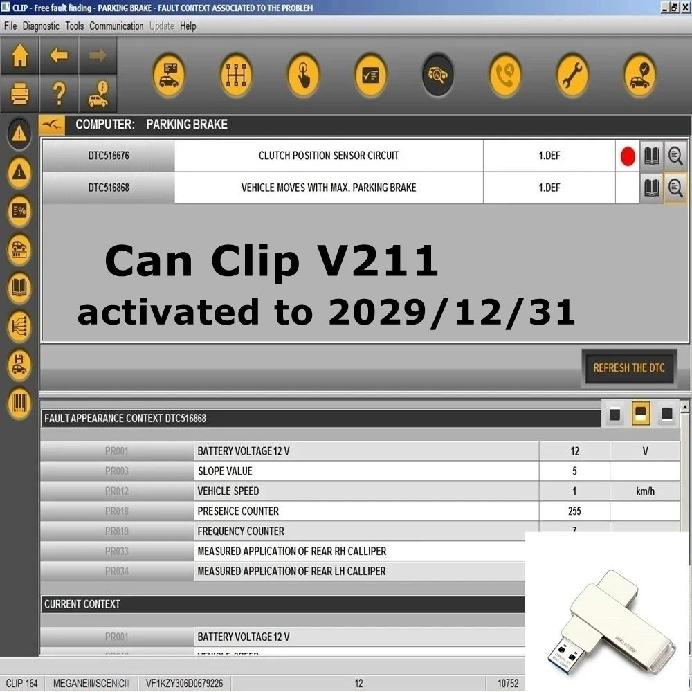 Can Clip V212 with keygen untill 2029 Car Software For Renault Reprogram Airbag test Base Doc Physical measurements Multimeter