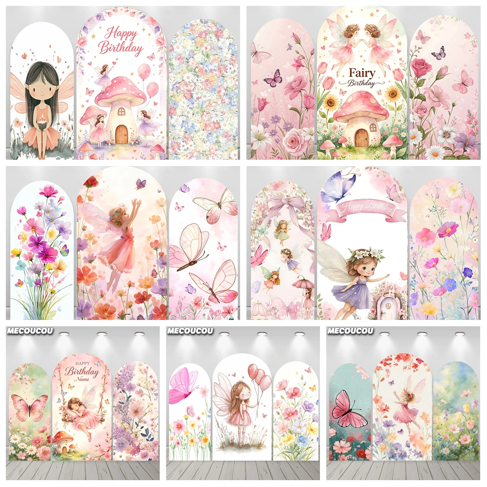 Arche personnalisée double face pour toile de fond, motif Fée des fleurs et Fleurs sauvages, pour fête de 1er anniversaire de fille, toile de fond pour baby shower, accessoires de photographie pour photomaton