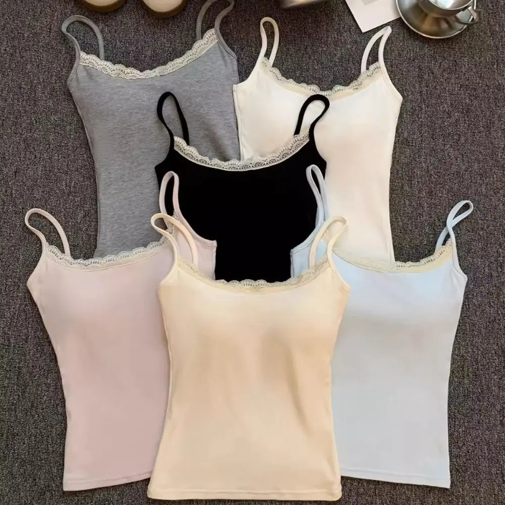 

Sexy with Chest Pad Camis Tank Tops Integrated Top Elastic Slim Vest Versatile Lace Tops Women Clothes