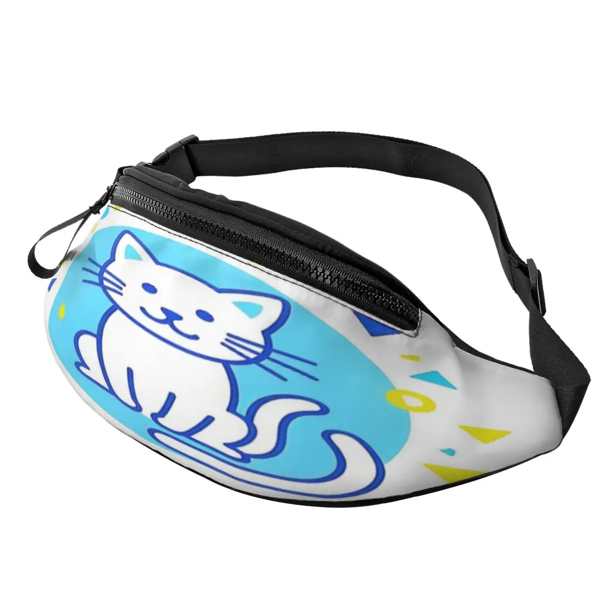 

Blue and white cat men's casual waist bag and women's party waist bag, with adjustable waist belt, suitable for travel, sports,