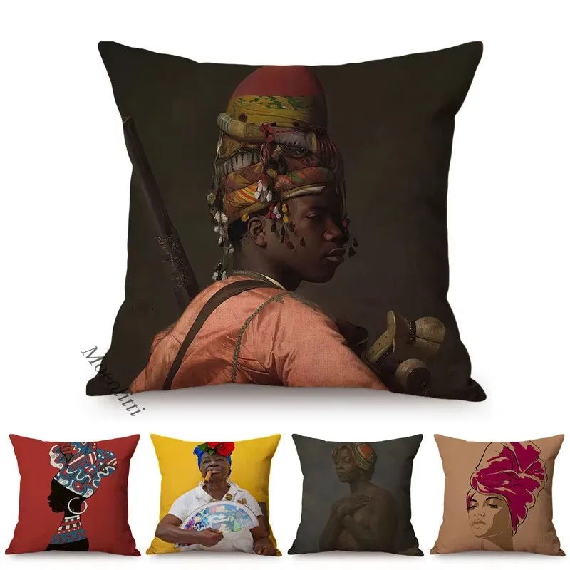 

Attractive African Woman Portrait Oil Painting Art Sofa Decoration Square Throw Pillow Cover Cotton Linen Cushion Cover cojines