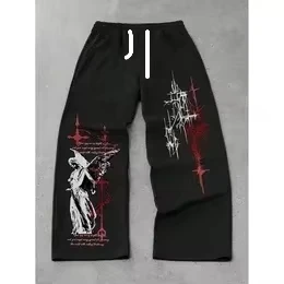 2026 Herren Gothic Vertikale Grafik Weite Jogginghose mit Kordelzug, Locker Gerade Baggy Y2K Dark Punk Streetwear Hose. – Detail 8