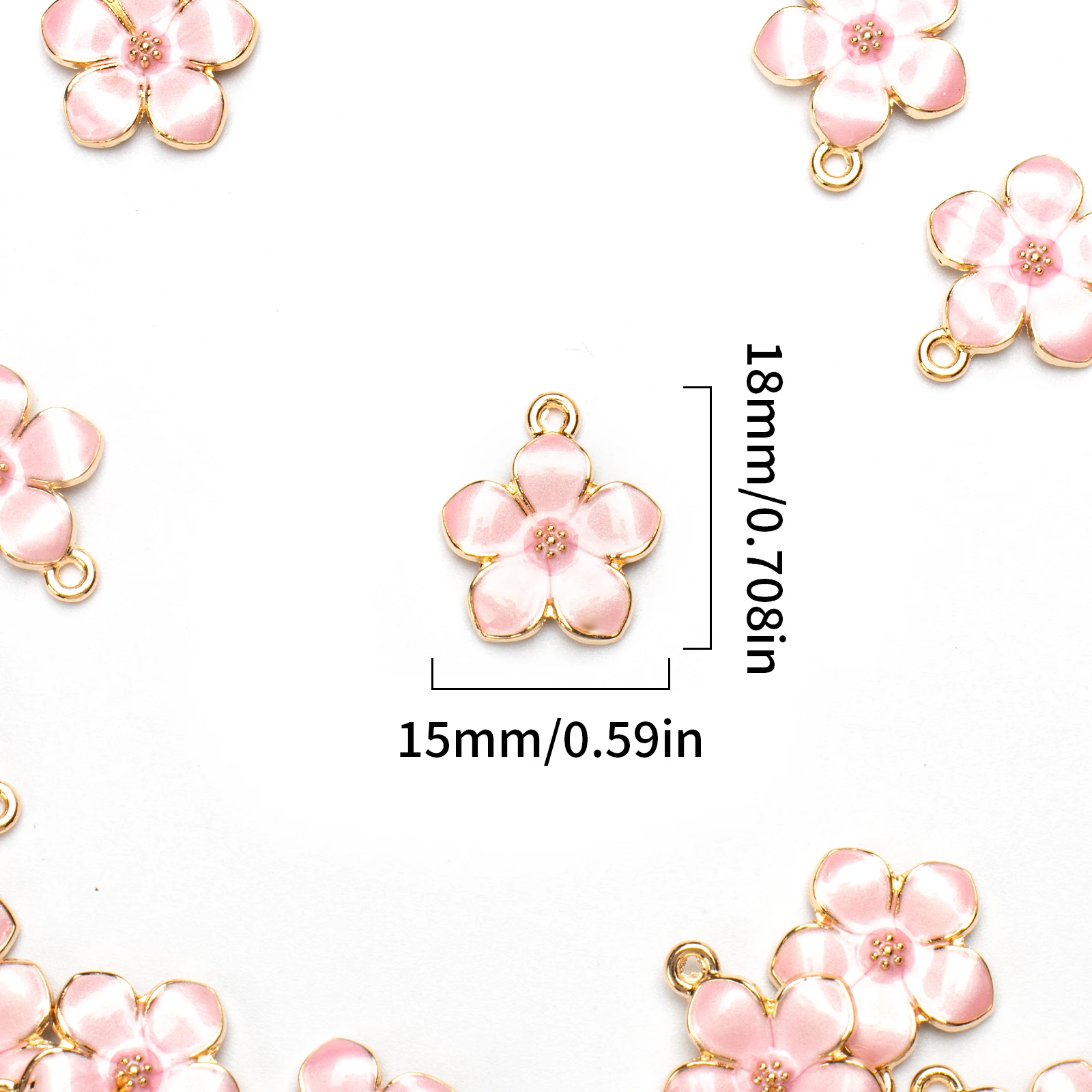 5 Pcs Golden Plated Enamel Cherry Blossoms Flower Charms Pendan Cute Small Flower Pendants for Jewelry Making Kit