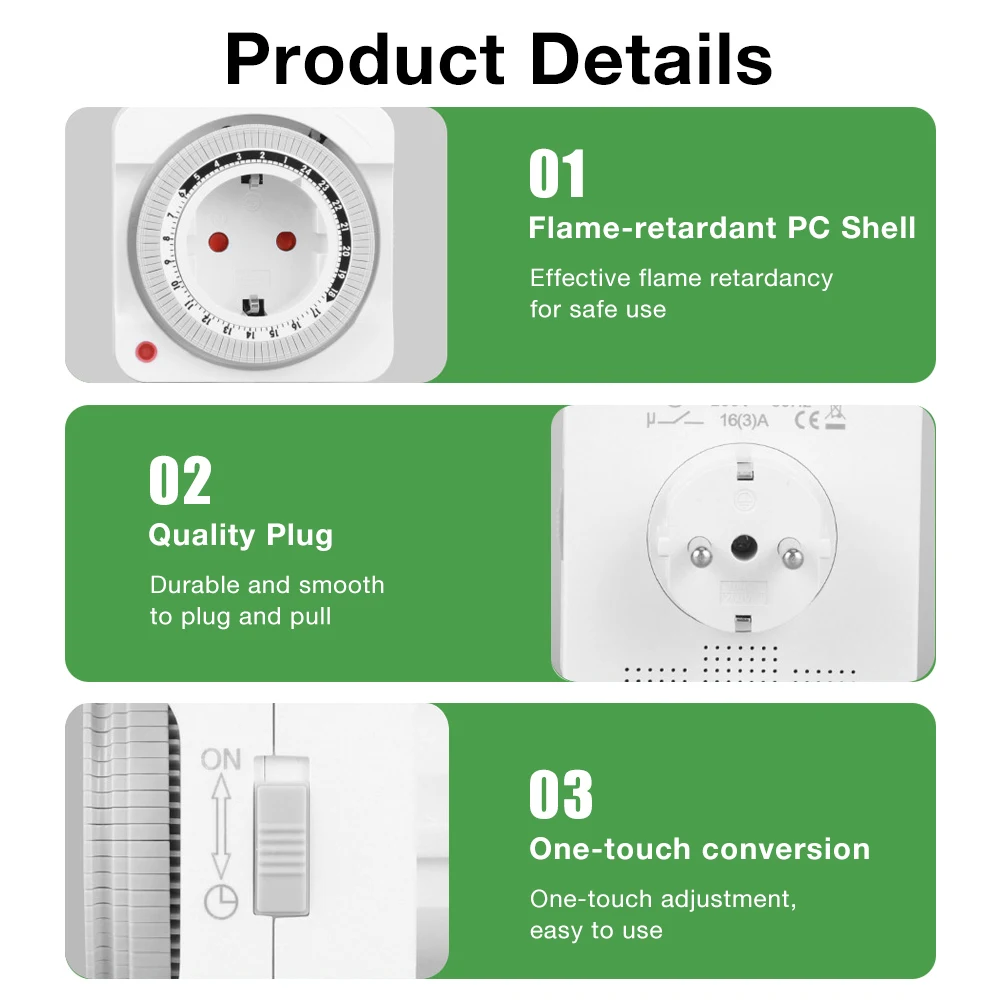 24-Stunden-Mechanische Timer-Steckdose EU-Stecker Programmierbarer Zeitschalter Steckdosen-Timer für Haushaltsgeräte Stromsparend – Detail 9