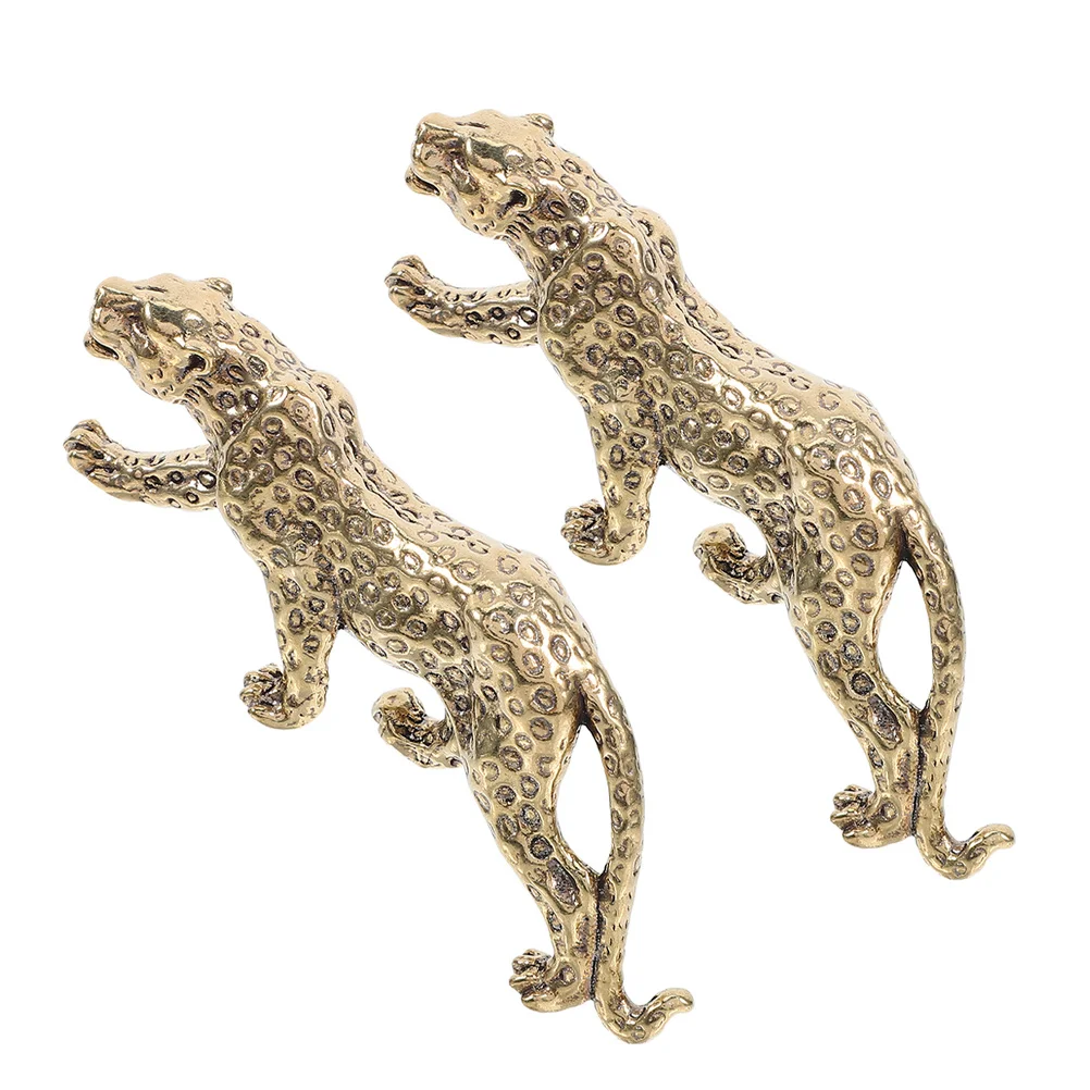 

2Pcs Brass Animal Statue Vintage Leopard Design Desktop Shelf Ornament Retro Home Decor Office Decoration Feng Shui Metal