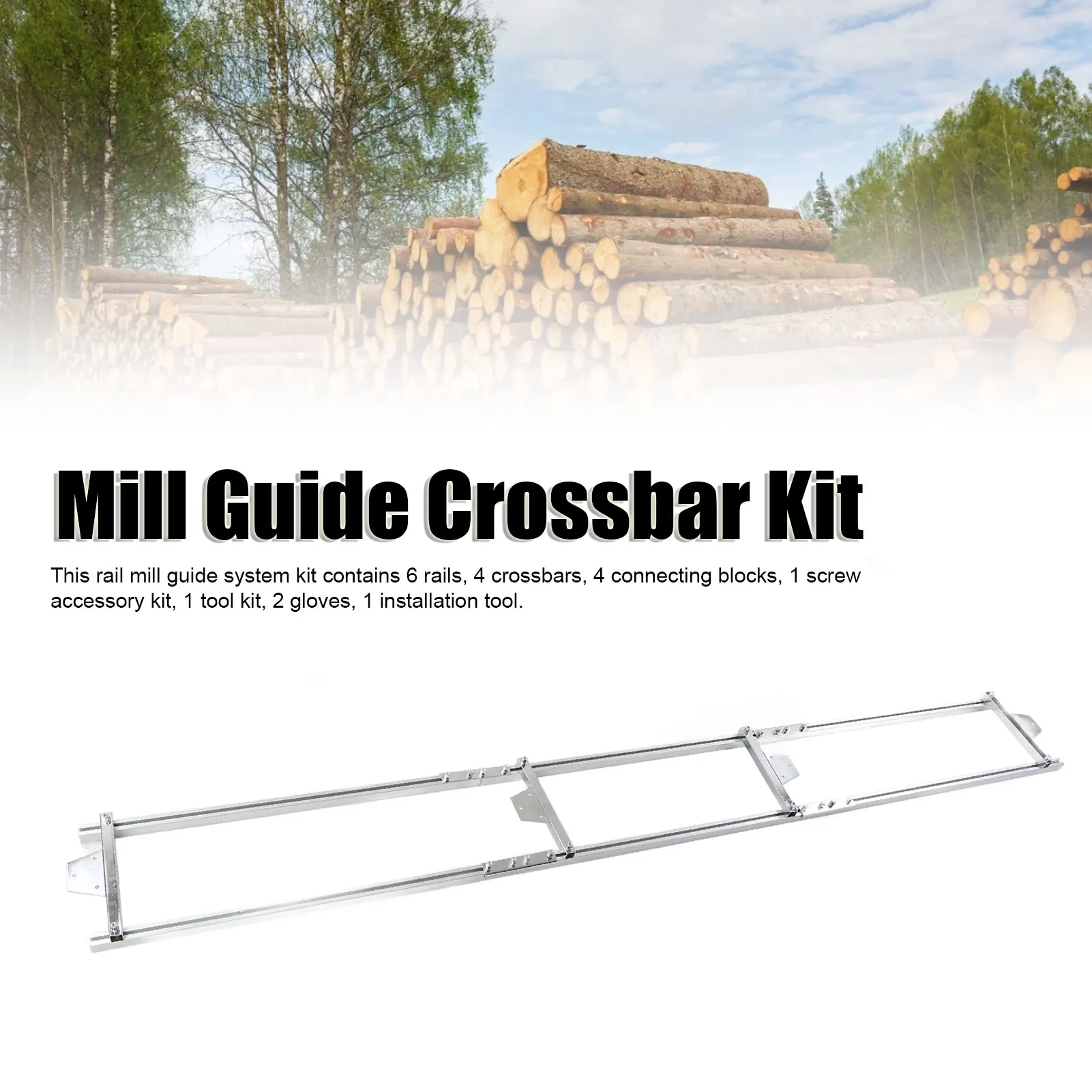 9ft 2.7m Rail Mill Guide System 4 Crossbar Kit Aluminum Alloy Chainsaw Mill Guide Rail