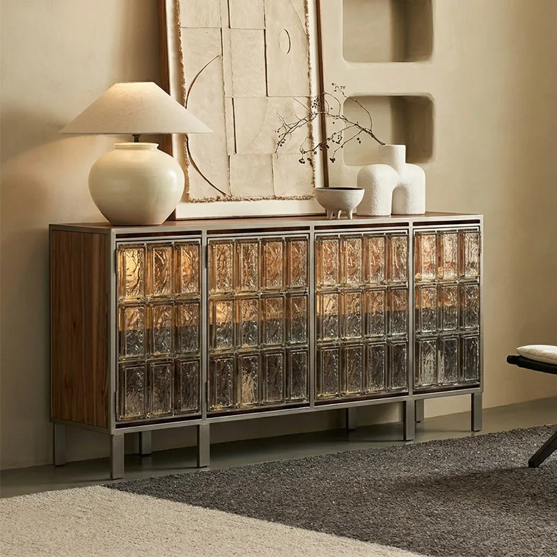 Juyi high-grade crystal glass brick side cabinet, integrated locker against the wall, high-end storage in villa storage cabinets