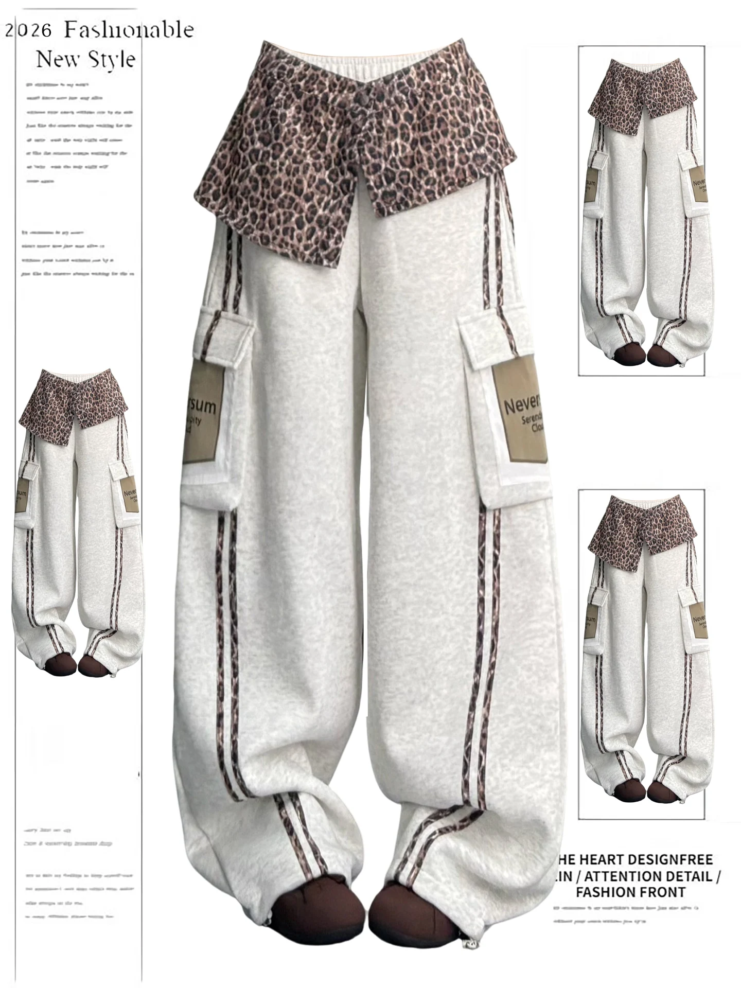 

Американские женские широкие брюки-карго с леопардовым принтом, свободные, струящиеся, для весны и осени