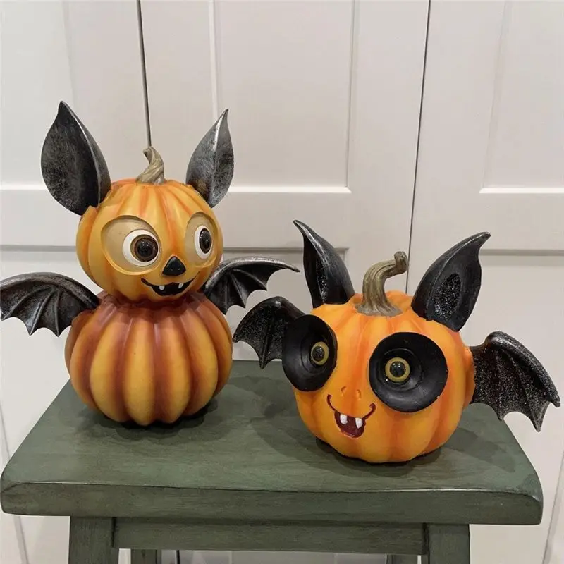 【Ship Within Halloween Decoration Pumpkin Statue Cute Bat Pumpkin Statue Resin Decoration Scene Decoration